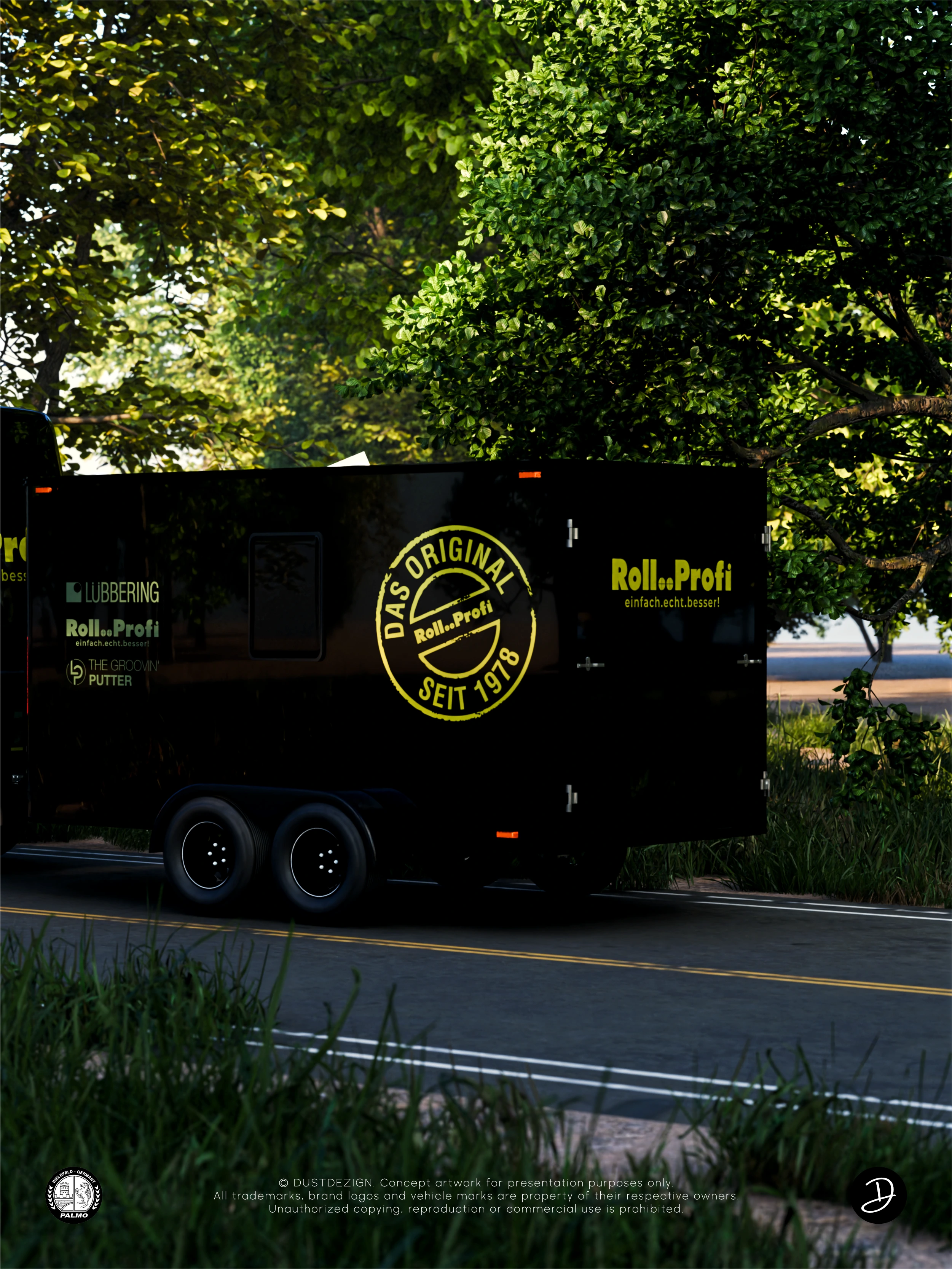 Black Roll..Profi trailer with Lübbering branding and a large lime circular mark