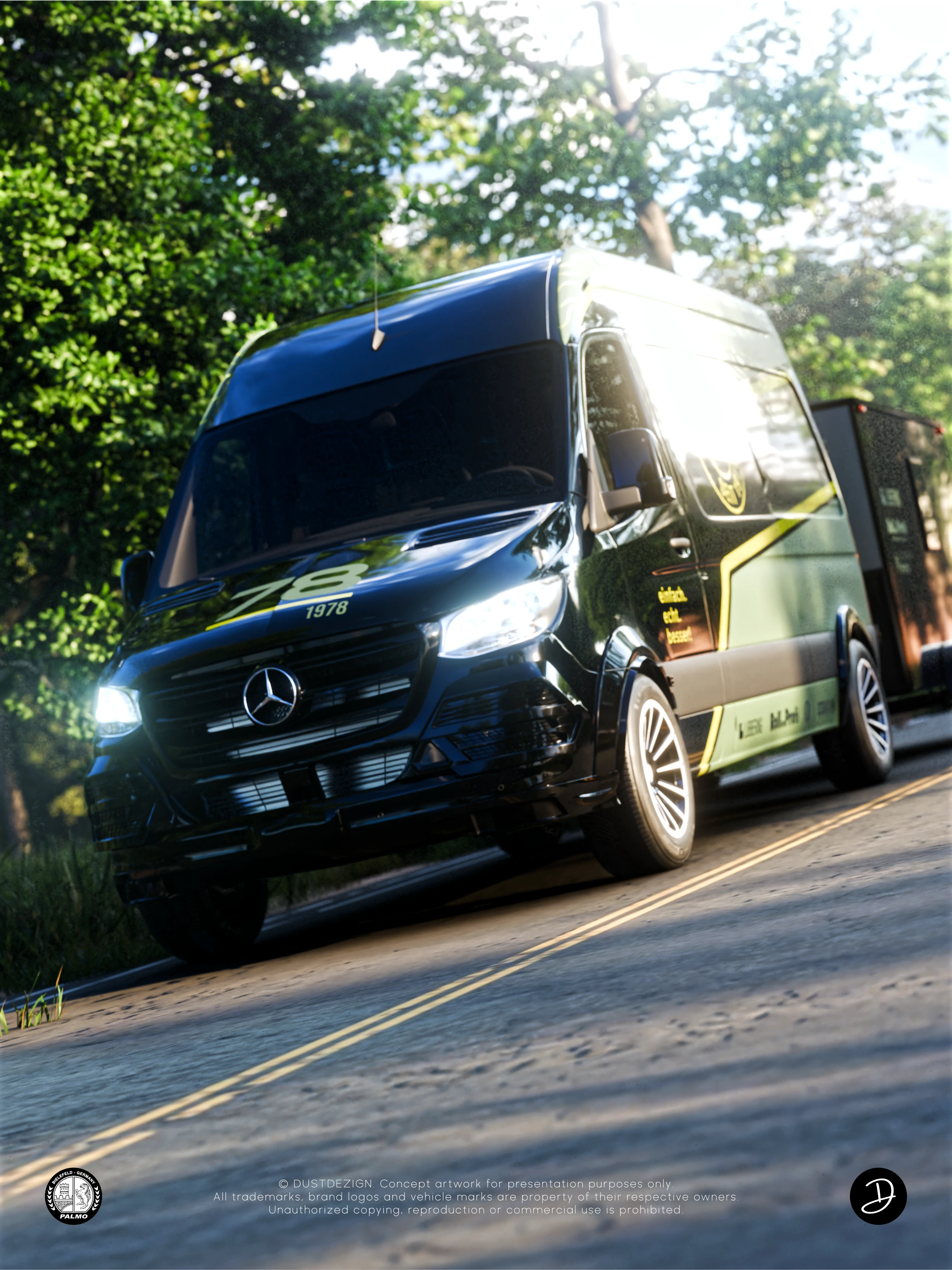 Lübbering Roll..Profi Mercedes-Benz Sprinter and trailer in a black, green and lime graphic concept